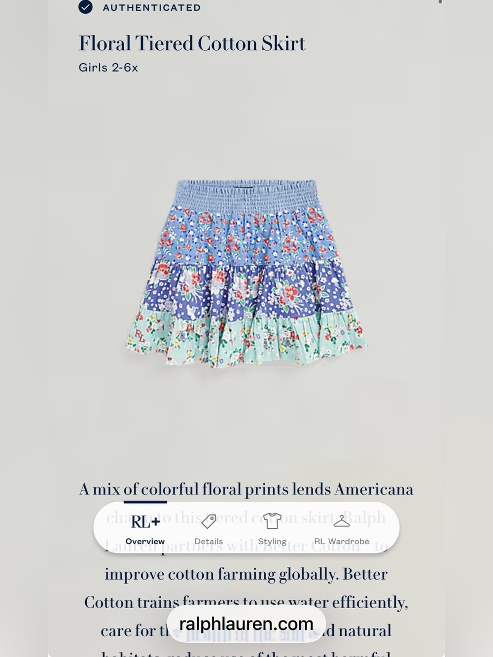 Polo Ralph Lauren Blue Multi-Print Tiered Floral Skirt